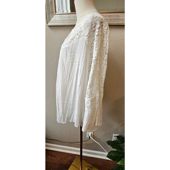Chico's Size 3 V-Neck Lightweight Floral Lace-Sleeve Tunic‎ Top Women XL White - Picture 3 of 7